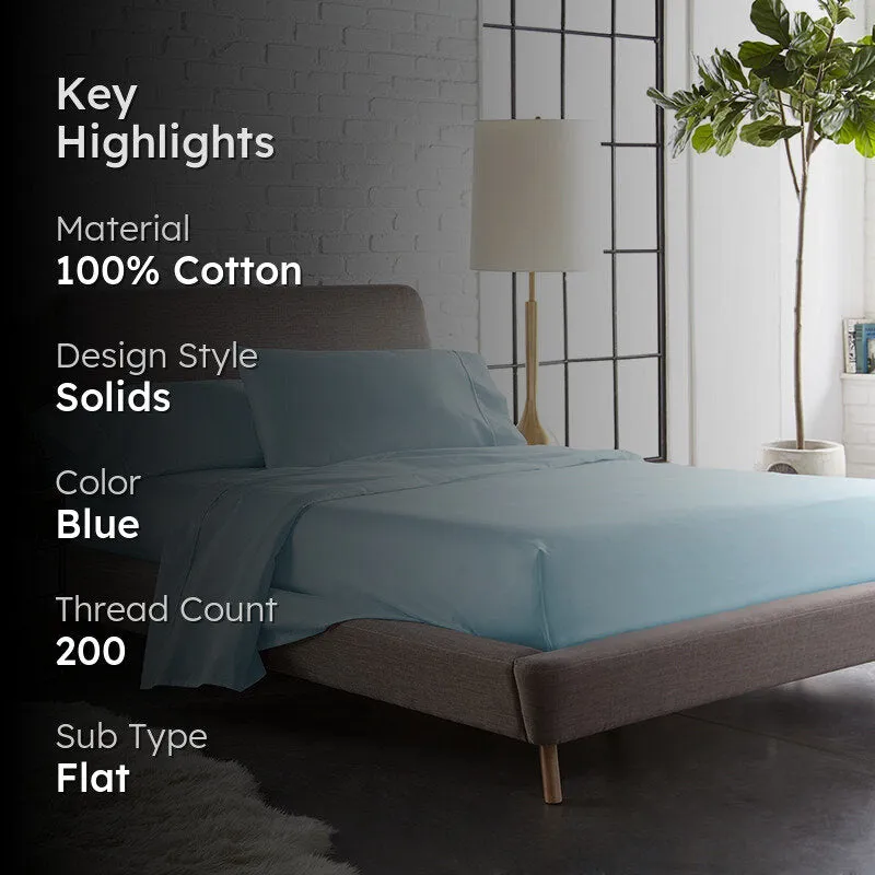 Maison Solid Cotton Single Bedsheet (Pale Blue) - 200 TC media 2