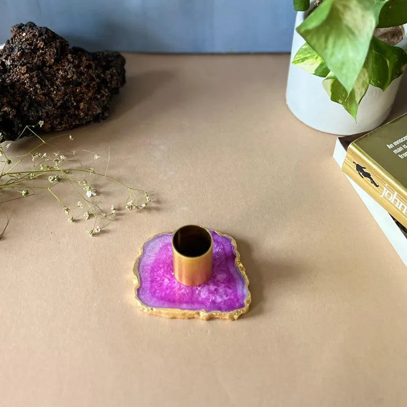 Niema Handcrafted Agate Candle Holder - Pink media 3