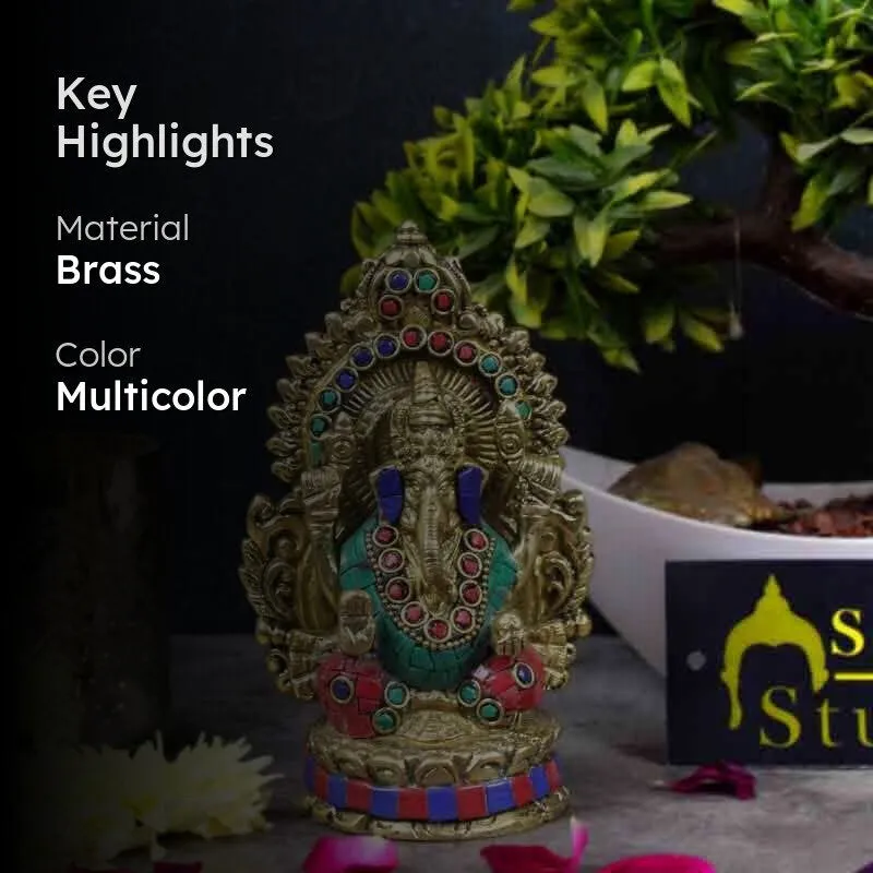 Colorful Gajanana Brass Statue media 2
