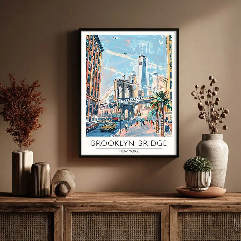 Vintage Brooklyn Bridge Framed Canvas Wall Painting media 3