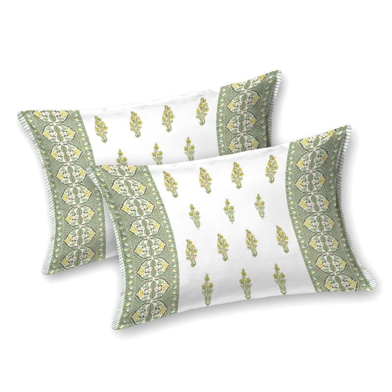 HeritagePetal Handblock Printed Cotton Bedsheet (Green) - 400 TC media 4