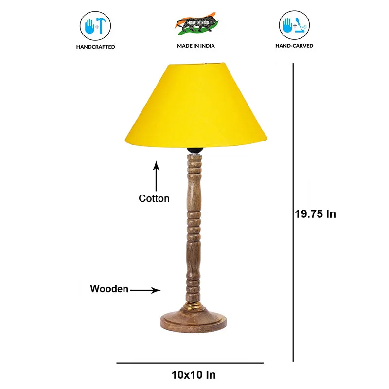 Glow Mesa Table Lamp With Carved Wooden Base - Yellow,Brown media 6