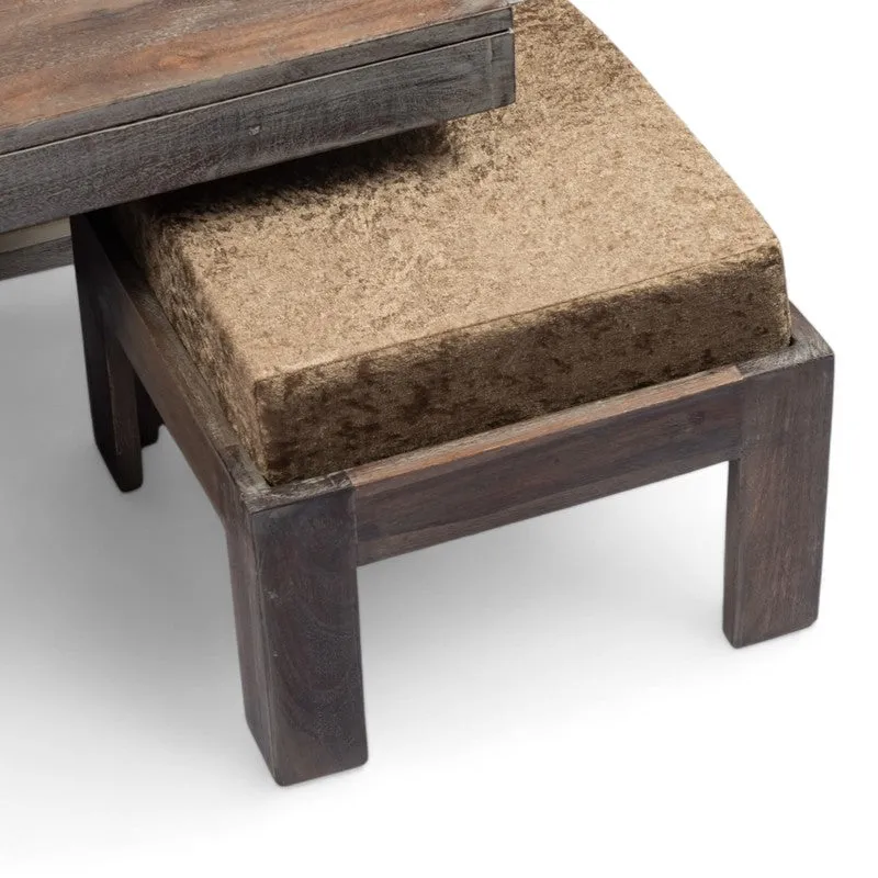 Exiron Sheesham Wooden Center Table with Stools and Cushions (Grey) - Nine Piece Set media 6