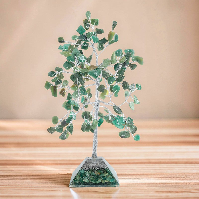 Chi Flow Handcrafted Agate Stone Tree Showpiece - Green & Silver media 7