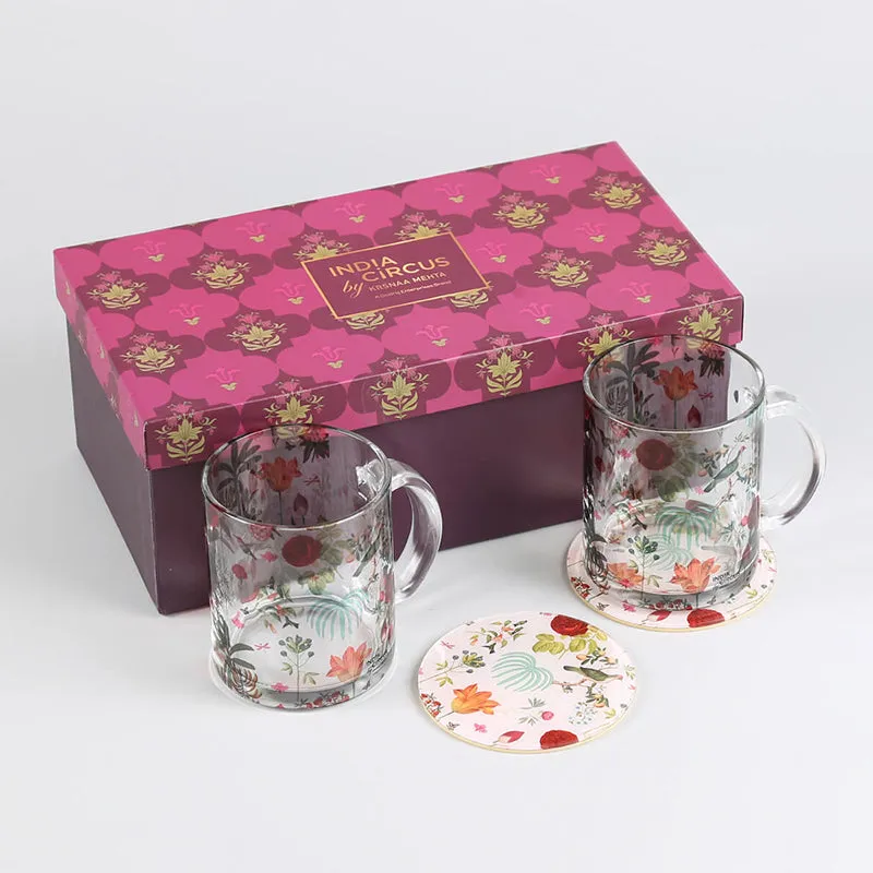 India Circus Rosewood Glow Glass Mug With Coaster (325 mL Each) - Four Piece Set media 4