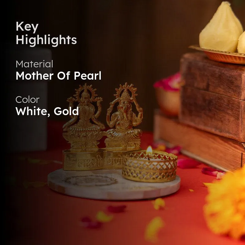 Laxmi Ganesha Mother Of Pearl Tealight Candle Holder media 2