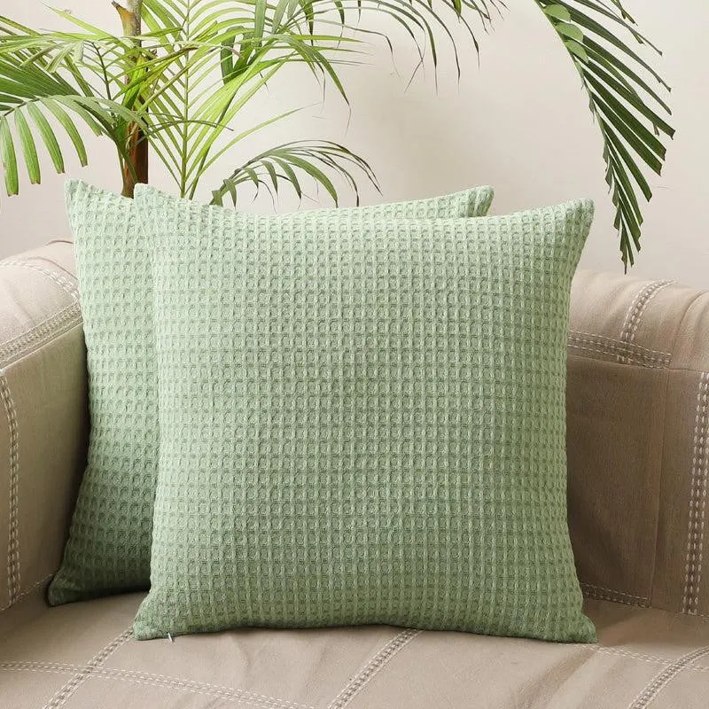 Desert Caravan Solid Cotton Cushion Cover (Sage Green) - Set Of Two media 2