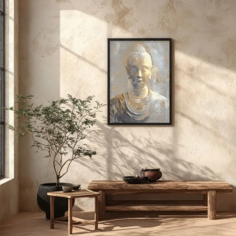Serene Buddha In Golden Calm Wall Painting With Black Frame media 5