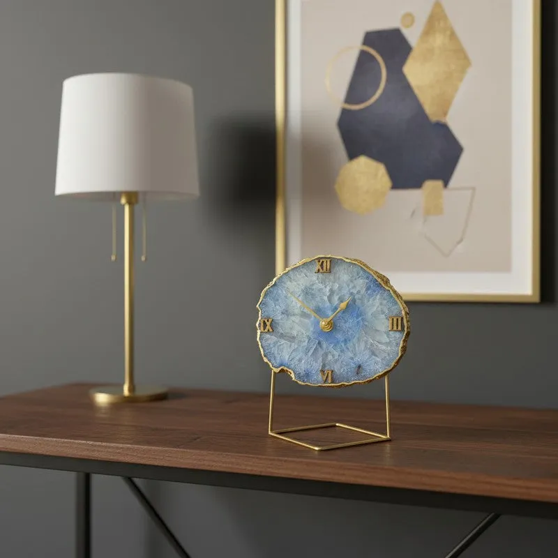Lumos Handcrafted Agate Table Clock - Blue media 3