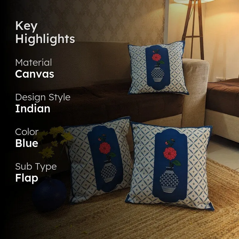Indigo Pottery Cushion Cover (Dark Blue) - Set Of Three media 2