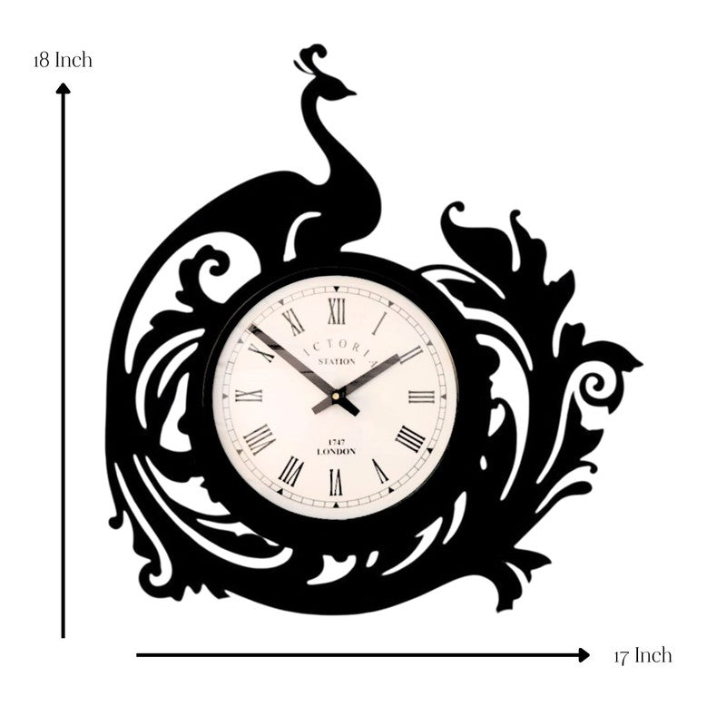 Peacock Steel Analog Wall Clock - Black media 7