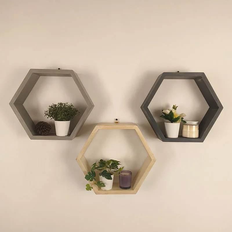 Loftia III Hexagonal Shaped Wooden Wall Shelves - Set of 3 media 4