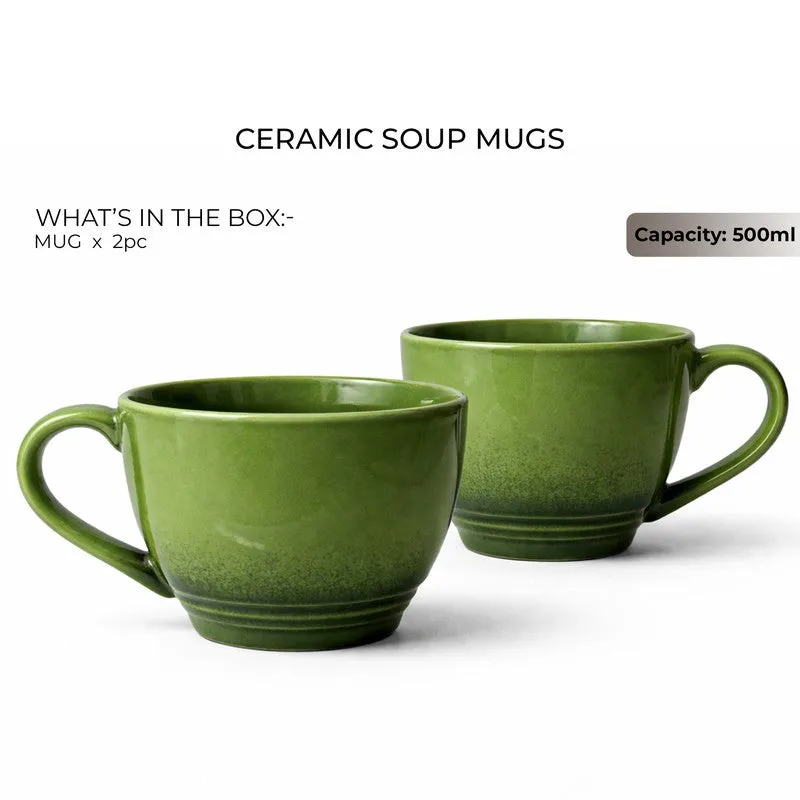 Whimsi Ceramic Coffee Mug (500 mL Each,Green) - Set Of Two media 3