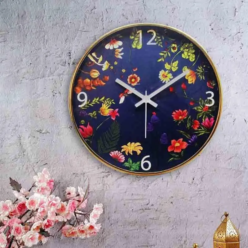 Floral Bliss Blue Wall Clock media 1