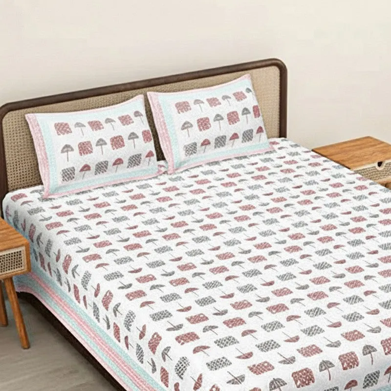 Hastina Parade Cotton Bedsheet (Red, Light Blue) - 180 TC media 3
