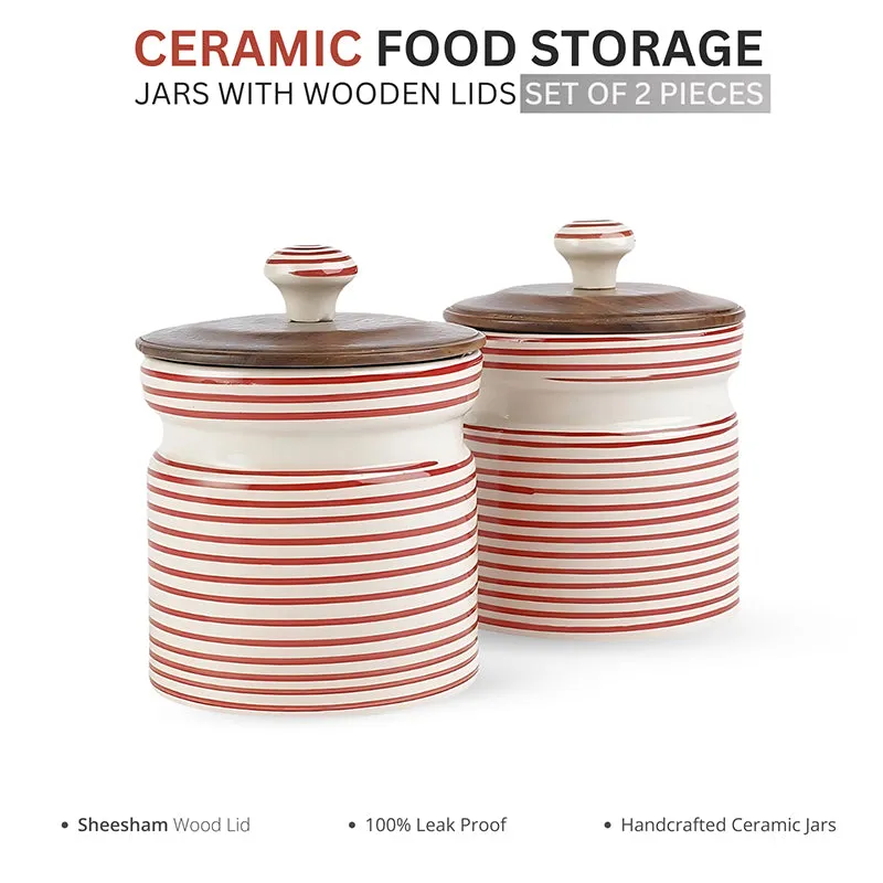 Tiare Edge Ceramic Jar (Red/600 mL Each) - Set Of Two media 3