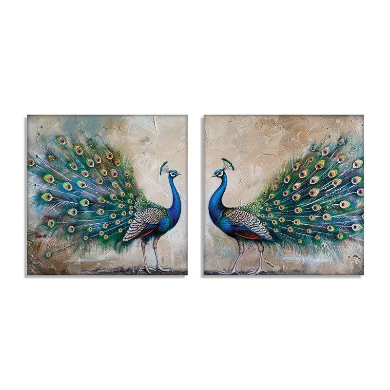 Peacock Paradise Canvas Wall Art - Set Of Two media 3