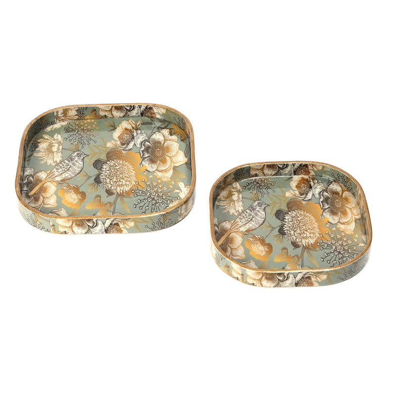 Grey-Gold Birds Square Serving Tray - Set Of Two media 8