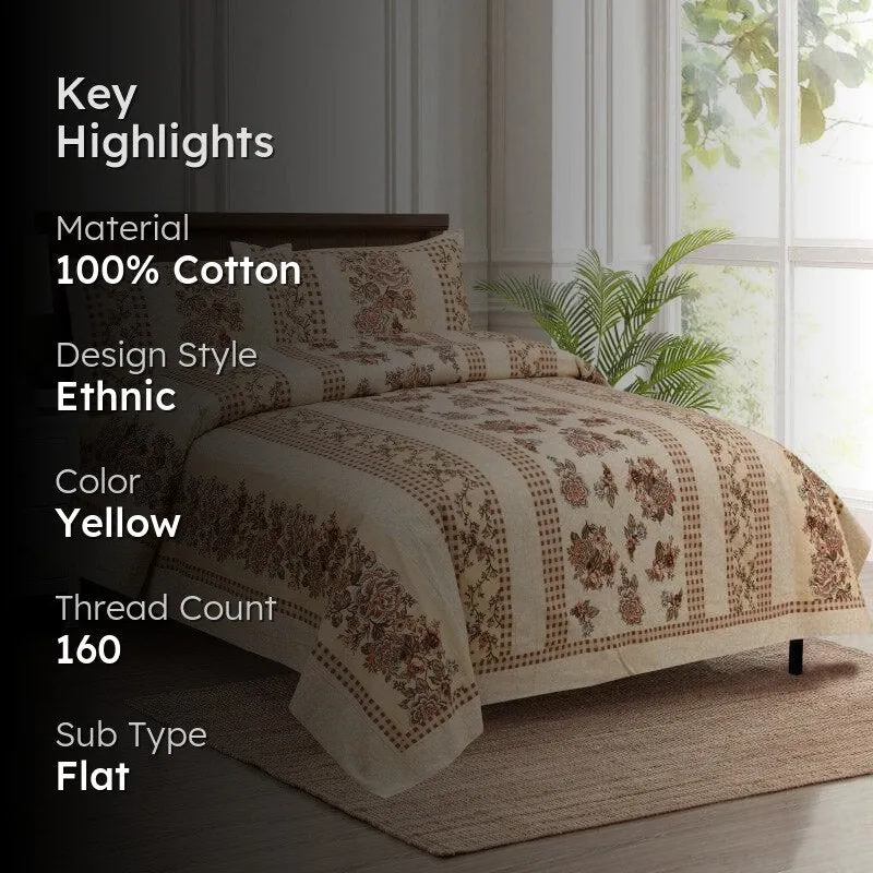 Maharani Mahal Cotton Bedsheet (Yellow) - 160 TC media 2