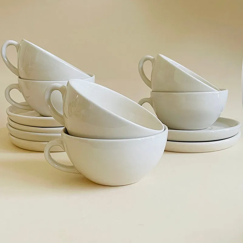 Blush & Brew Ceramic Cup & Saucer (White/320 mL Each) - Set of Six media 3