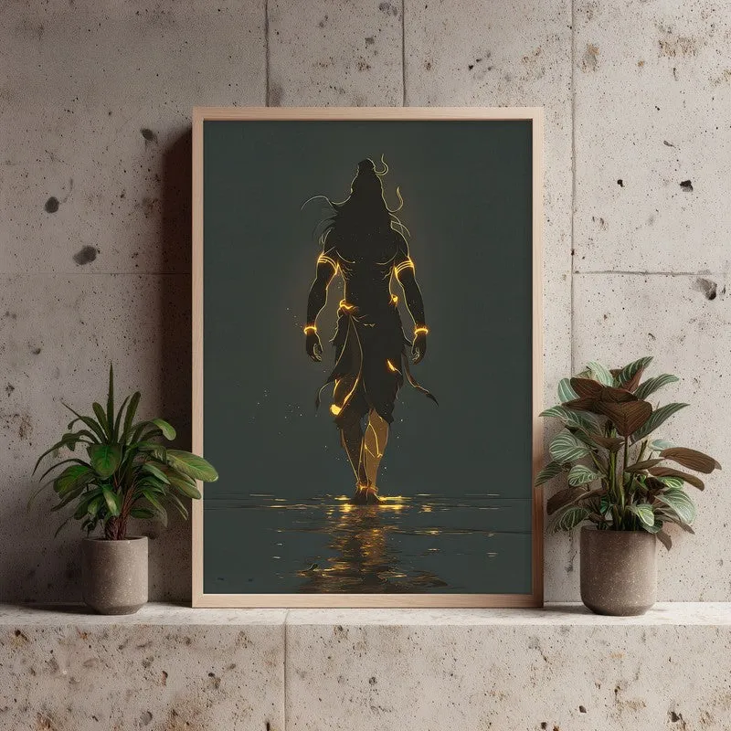Powerful Lord Shiva Cosmic Energy Archival Paper Wall Art - Natural Brown Frame media 3