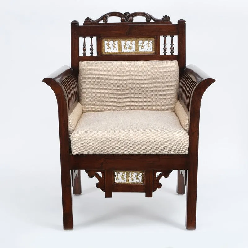 Maharaja Teak Wood Accent Chair - Ivory media 4