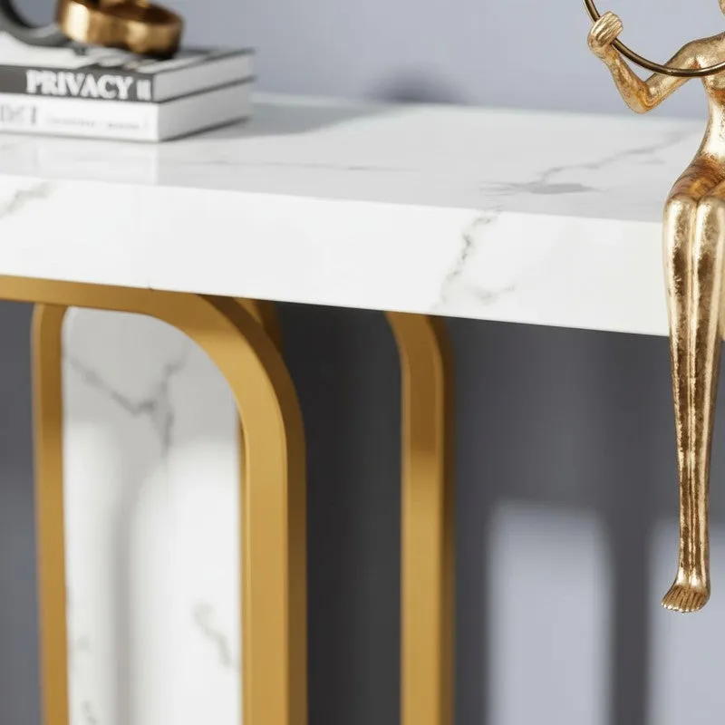 Sleek Metal Console Table with Marble Top - Small media 3