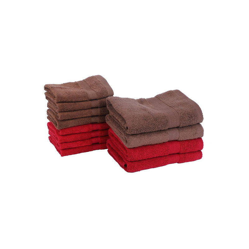 Miorah Hand & Face Towel Combo (Red & Brown) - Set Of Twelve media 3