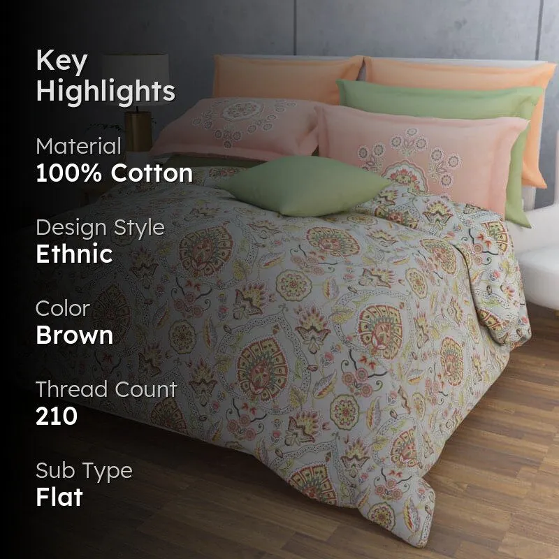 Serene Soft Floral Cotton Bedsheet (Brown,Grey) - 210 TC media 2
