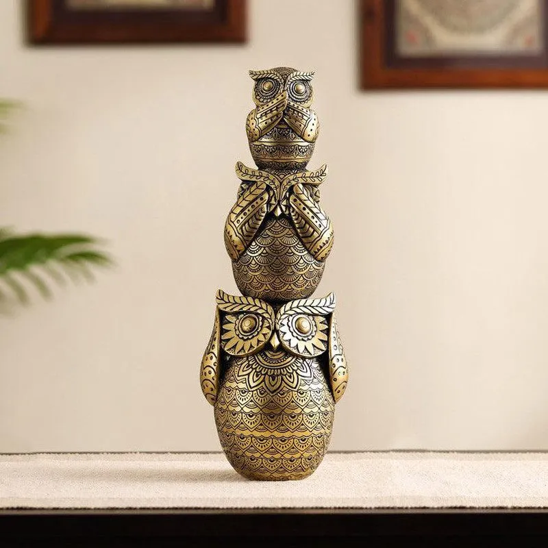 Three Wise Owl Ornate Showpiece media 1