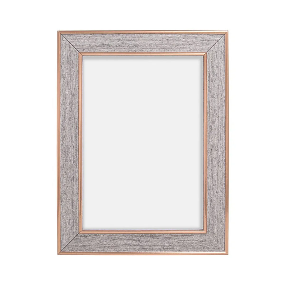 Front view of a grey rectangular photo frame with a gold inner accent
