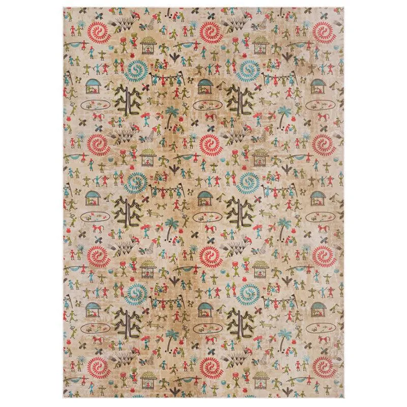 Celebrian Abstract Polyester Anti-Skid Carpet -Beige & Brown media 1
