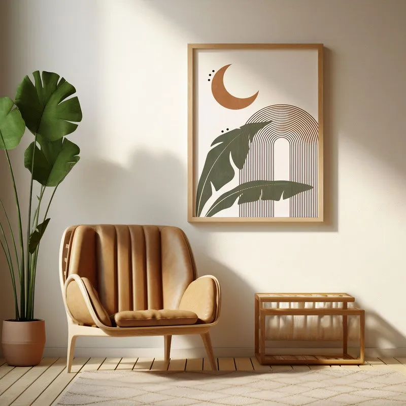 Moonlit Tropics Archival Canvas Wall Art - Natural Brown Frame media 1