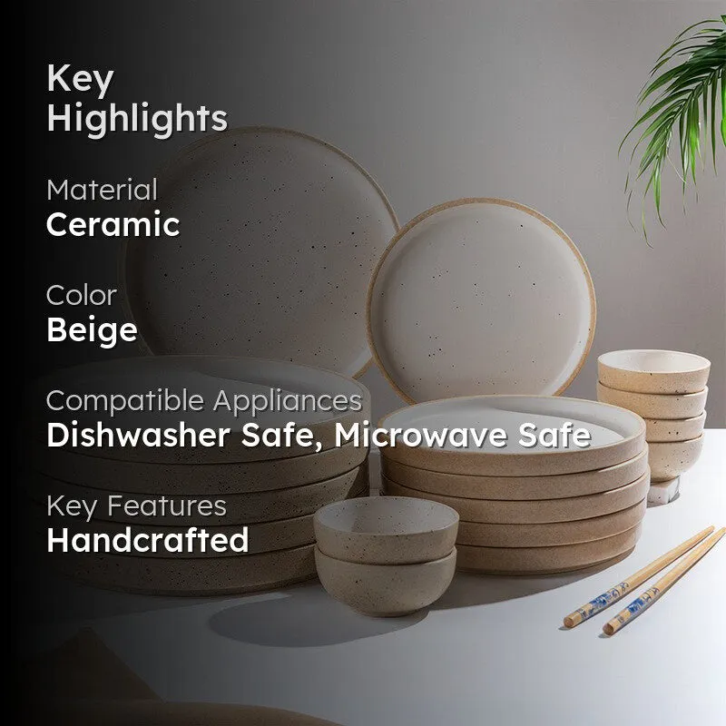 Speckled Beige Ceramic Dinner Set - 18 Piece Set media 2