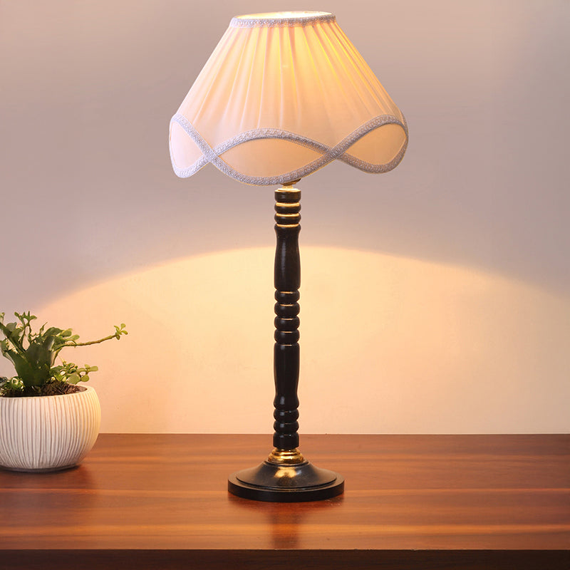 Terra Light Table Lamp With Carved Wooden Base - White,Black