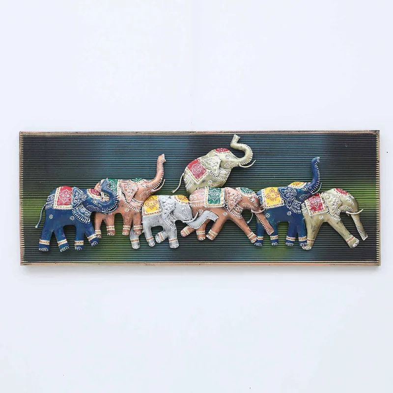 Colorful Elephants Iron Wall Accent With Wooden Frame media 3