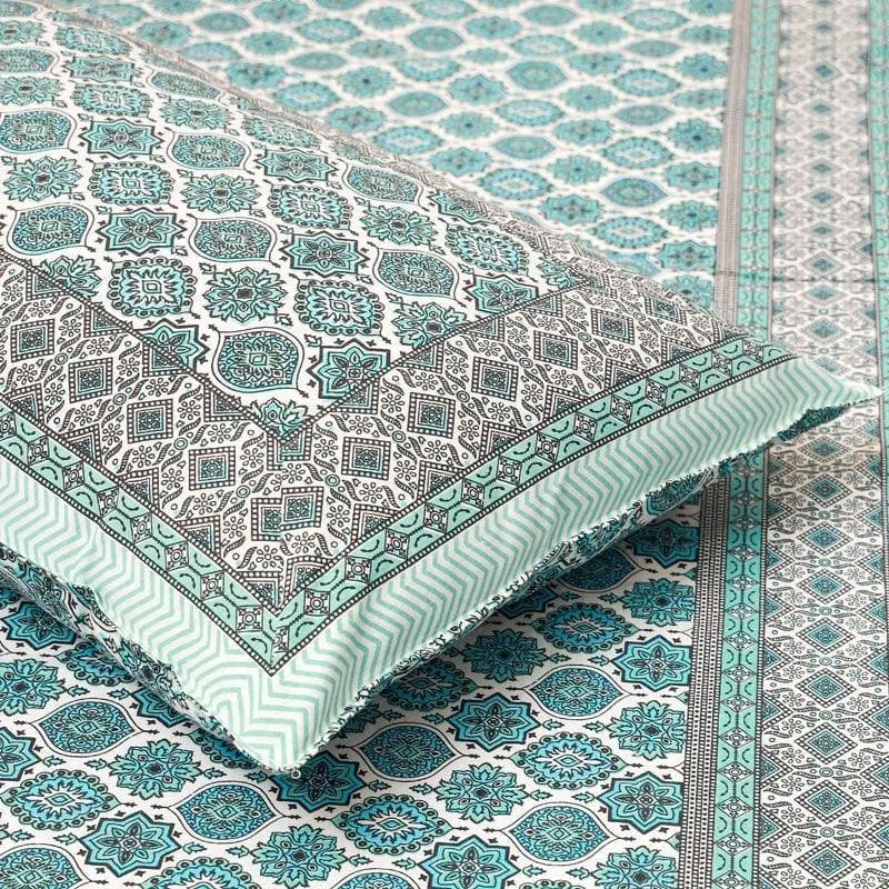 Neelambari Jaipuri Cotton Bedsheet (Sky Blue) - 144 TC media 5