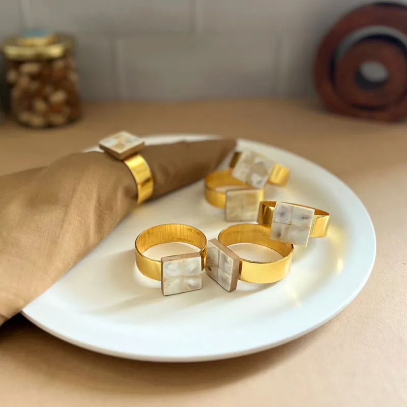 Asher Square Handcrafted Mother Of Pearl Napkin Rings - Set Of Six media 4