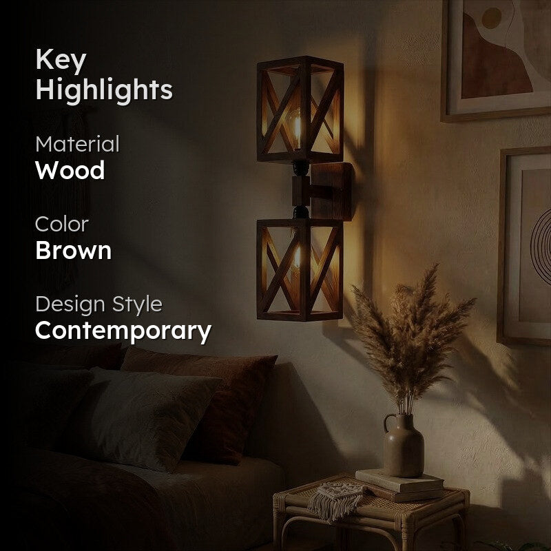 Twin StripeAxis Wooden Wall Lamp - Brown media 2