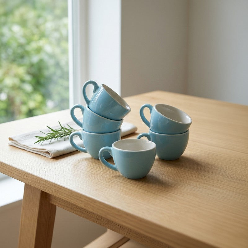 Expresso Ceramic Tea Cup (100 mL/Blue) - Set of Six