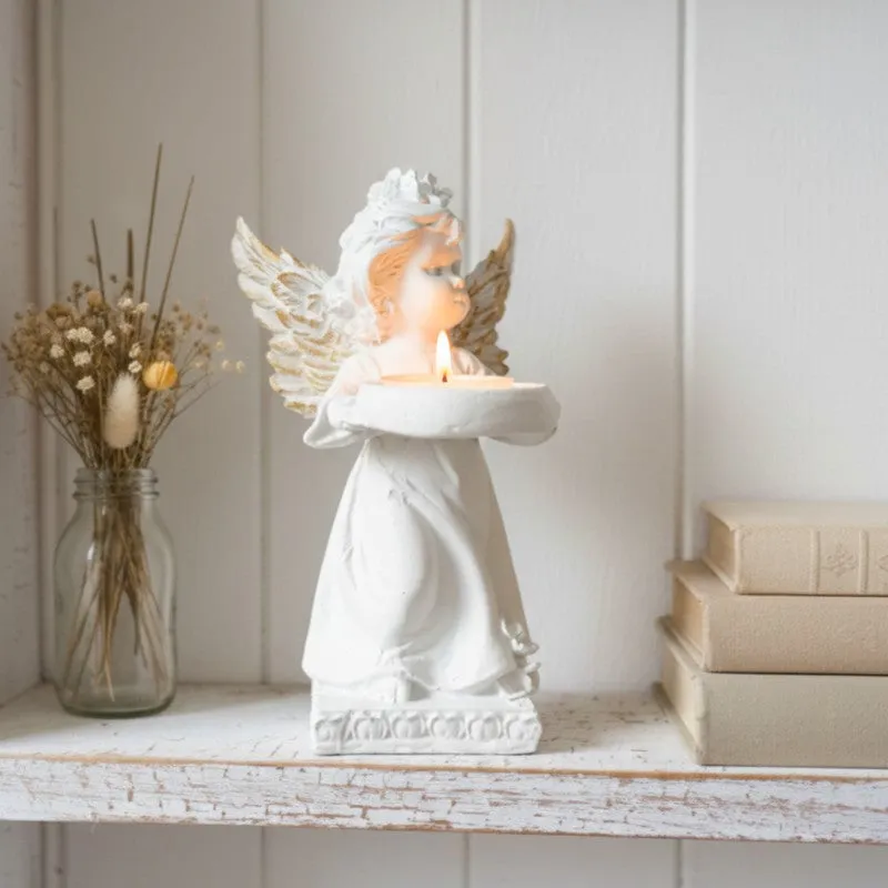 Angel Figurine Gold Wings Resin Tea Light Candle Holder media 5