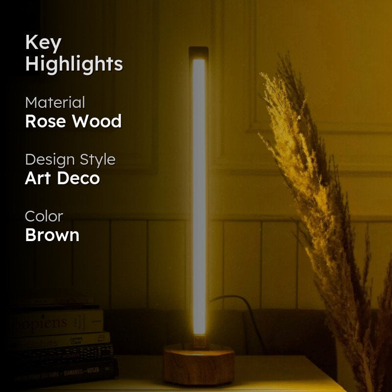 Slim Vertical Rose Wood LED Wooden Floor Lamp media 2