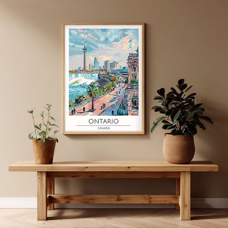 Vintage Ontario Framed Canvas Archival Canvas Wall Painting - Natural Brown Frame