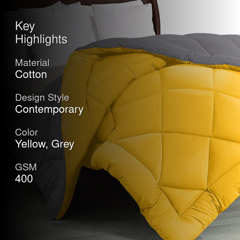 Wide Checkered Dual Color Cotton Comforter (Grey & Yellow)  - 400 GSM media 2