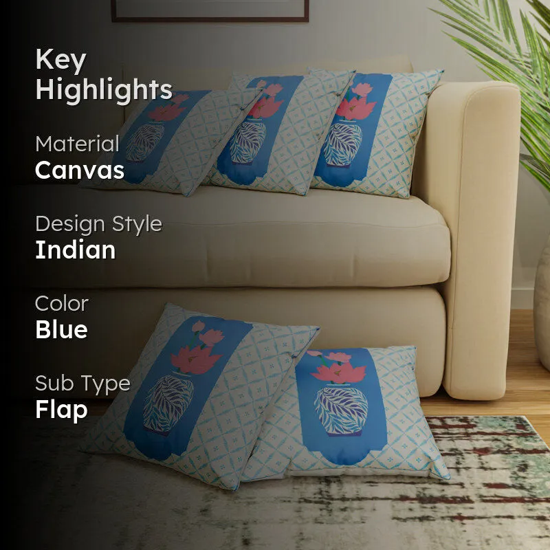 Indigo Pottery Cushion Cover - Set Of Five media 2