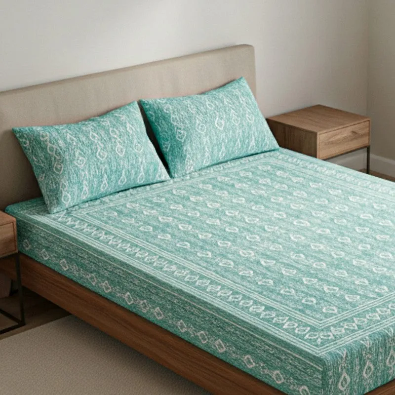 Keira Ethnic Cotton Bedsheet (Green) - 180 TC media 3