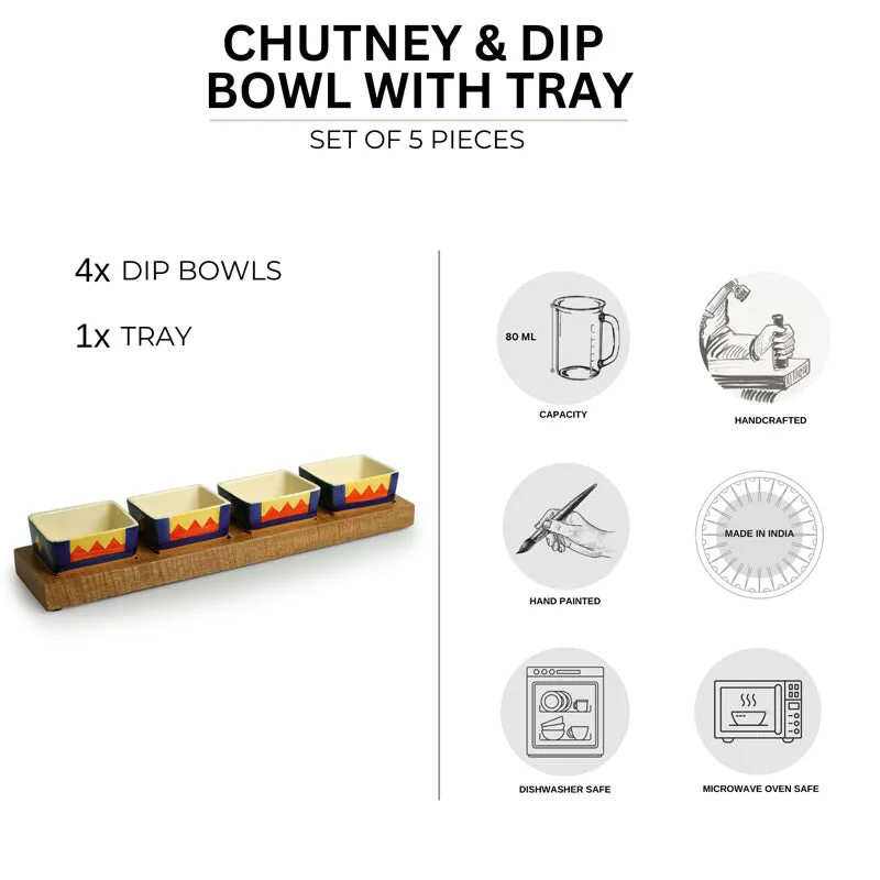 Vertex Handpainted Ceramic Dip Bowl With Tray (80 ML) - Five Piece Set media 6