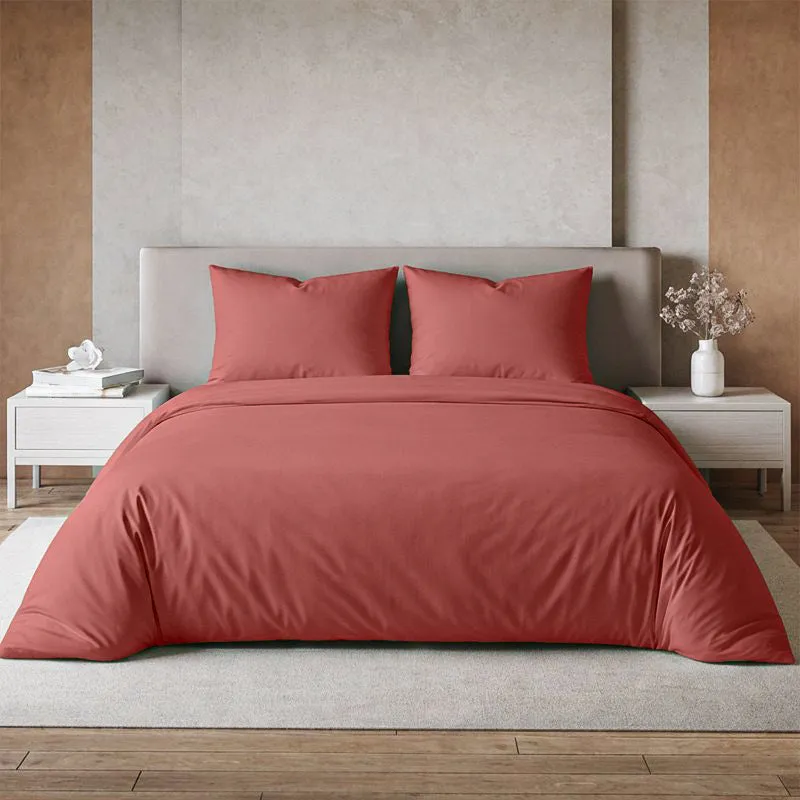 Moonweave Solid Cotton Bedsheet (Terracotta Red) - 400 TC media 1