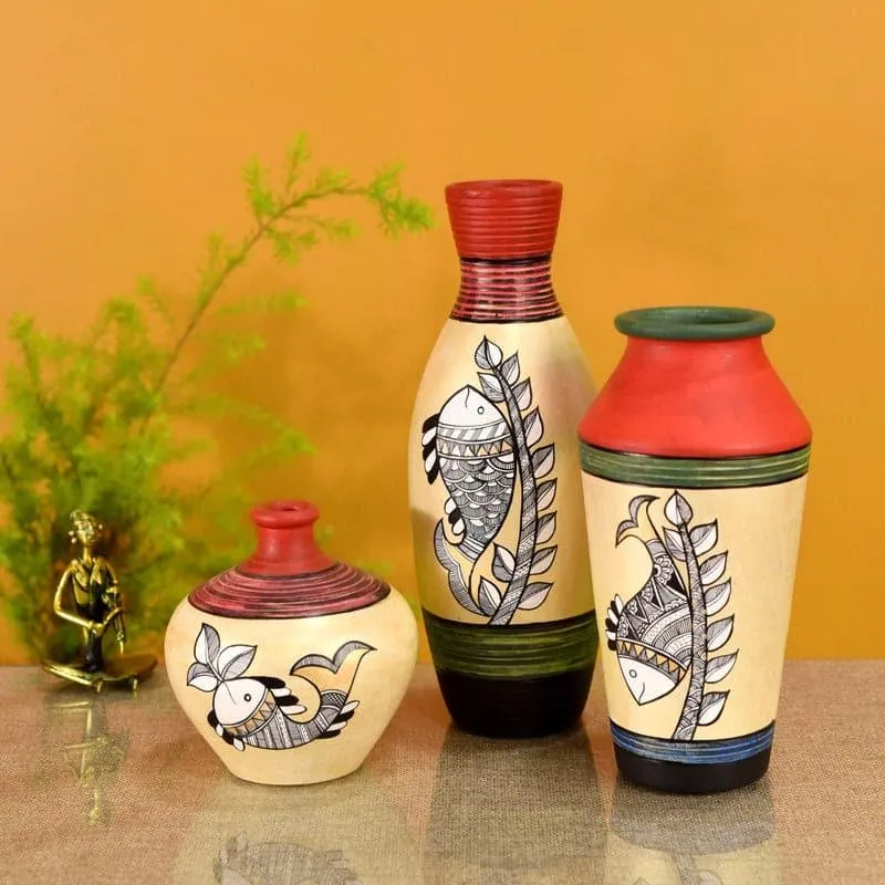 Ramatti Tribal Terracotta Vase - Set Of Three media 1