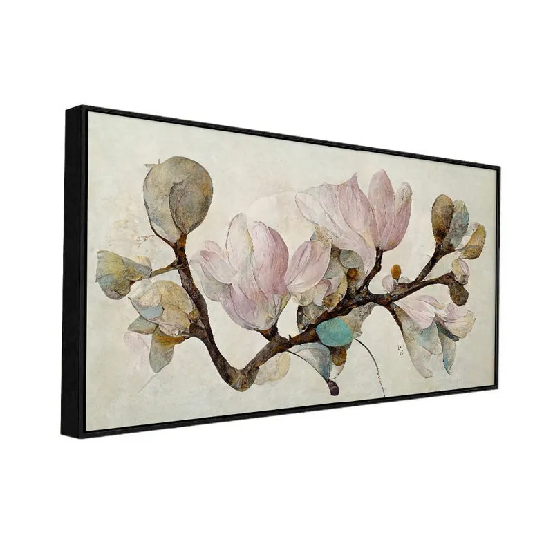Pale Winter Blooms Floral Canvas Wall Painting With Frame - Black media 4